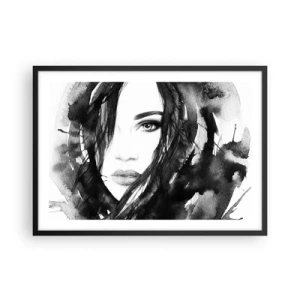 Plagát v čiernom ráme - Portrét dámy v čiernej a bielej - 70x50 cm