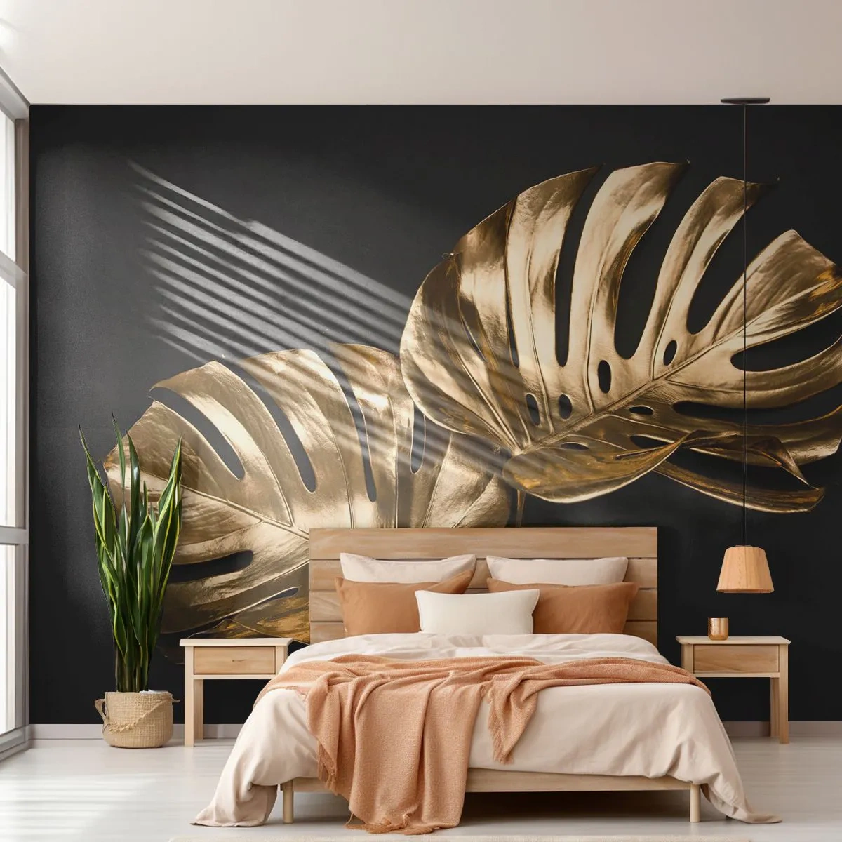 Fototapeta Premium Sand - Poklady prírody - Abstrakcia, Zlaté listy, List Monstera - 100x70 cm