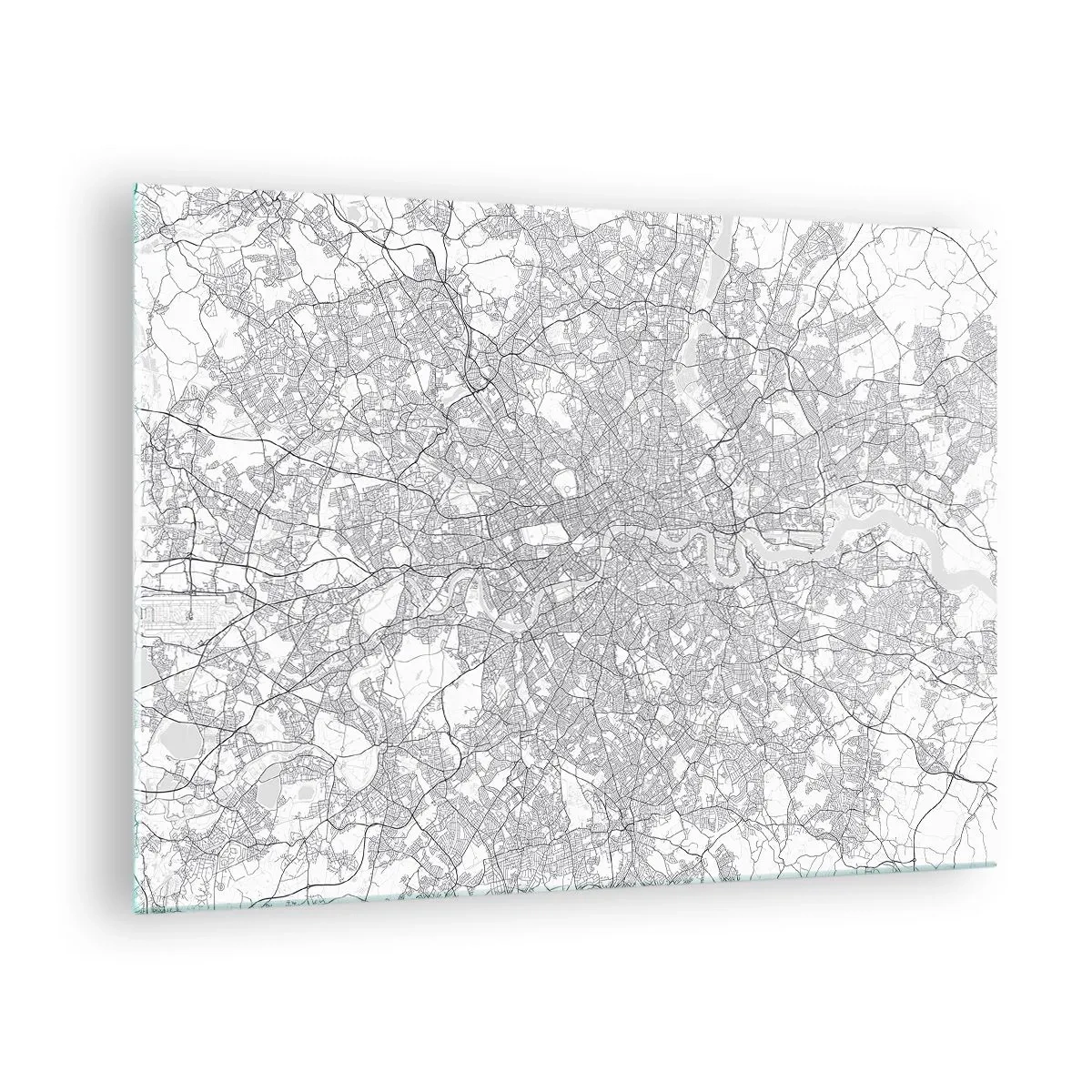 Obraz na skle - Čiernobiela mapa s hustou sieťou ulíc v minimalistickom štýle. - 70x50cm - Mapa londýnskeho labyrintu - Moderná nástenná dekorácia do obývacej izby a spálne ARTTOR