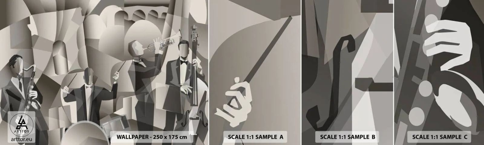 Vzorka samolepiacej fototapety Deluxe Sticker - V priestore zvukov - Abstrakcia, kapela, Jazz - 100x30 cm