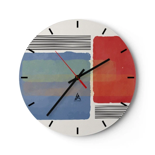 Nástenné hodiny - Farebné abstraktné obdĺžniky a čiary na svetlom pozadí - 30x30cm - Duch a písmeno geometrie - Moderná nástenná dekorácia do obývacej izby, kuchyne a spálne ARTTOR