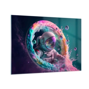 Obraz na skle - Astronaut v farebnom vesmíre - 70x50cm - Hviezdna brána - Moderná nástenná dekorácia do obývacej izby a spálne ARTTOR