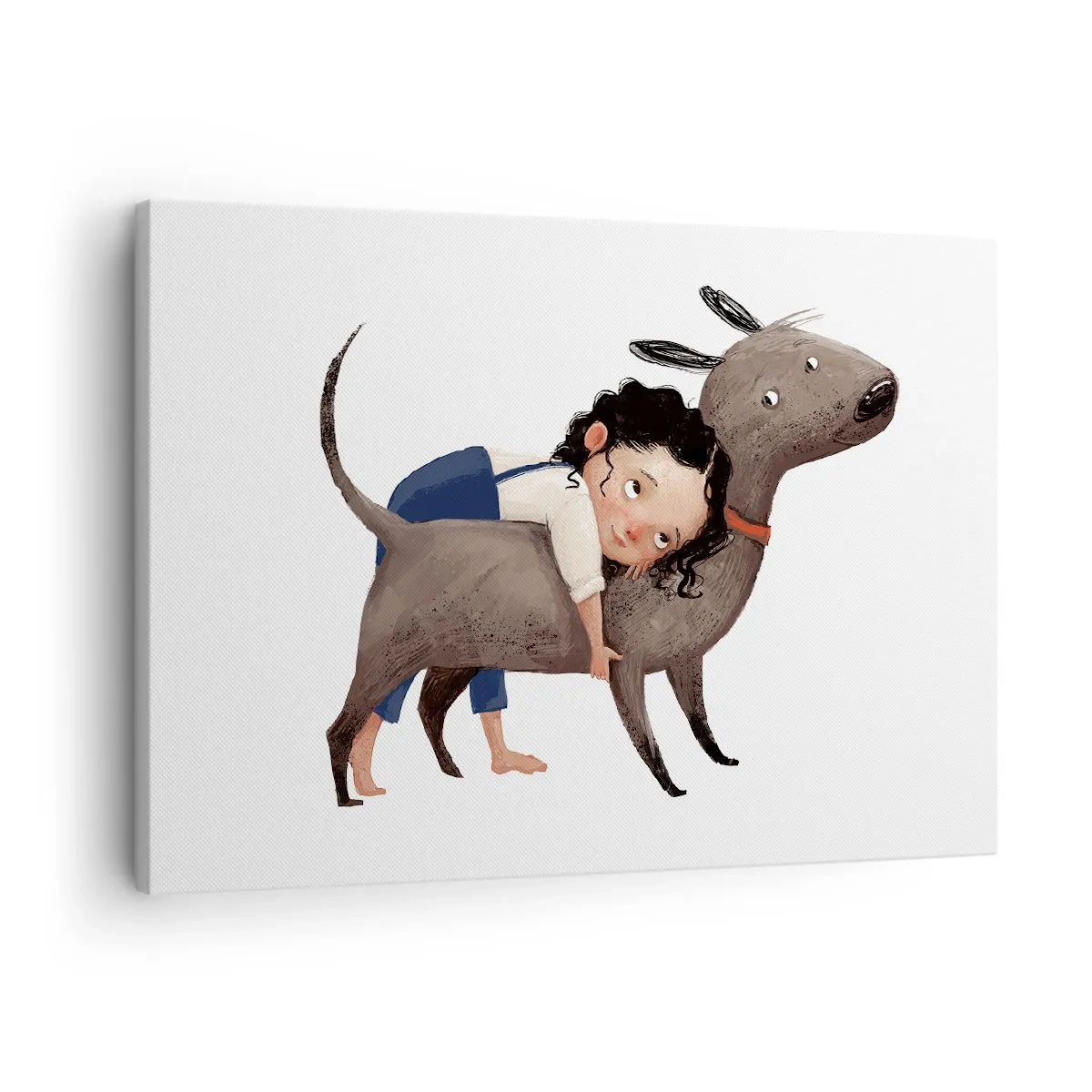 Obraz na plátne - Kreslená ilustrácia dieťaťa objímajúceho psa - 70x50cm - Najlepší priatelia - Moderná nástenná dekorácia do obývacej izby a spálne ARTTOR