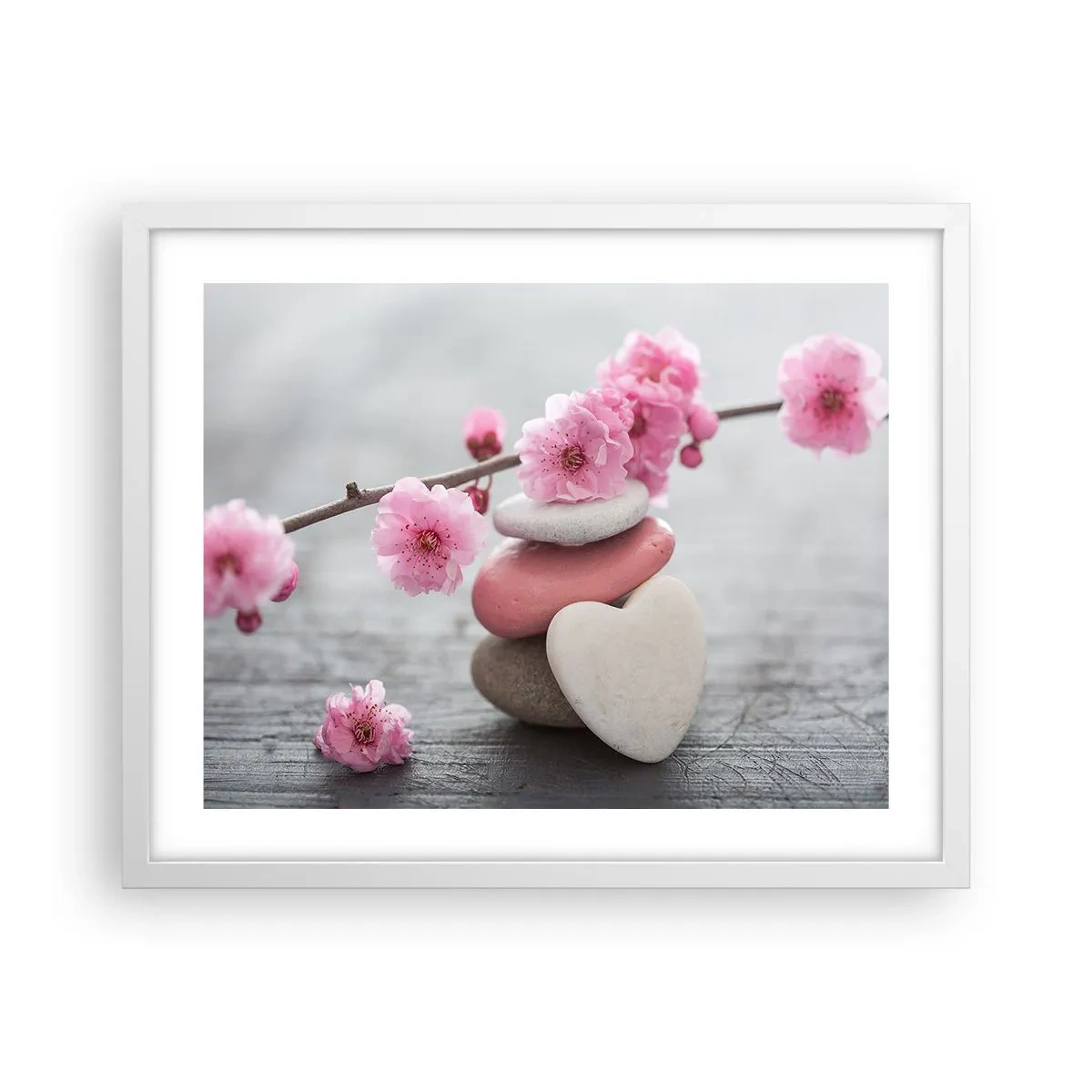 Plagát v bielom ráme - Blaženosť s višňovým kvetom - 50x40 cm