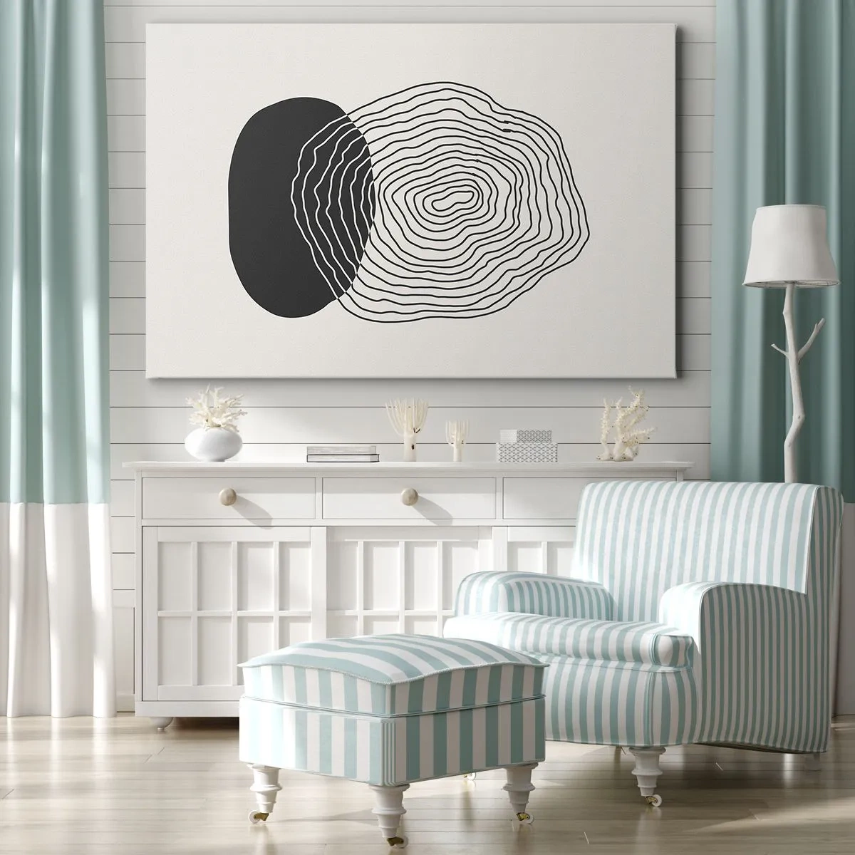 Obraz na plátne - Abstraktný vzor s čiarami a tvarmi v čiernej a bielej farbe - 70x50cm - Trvanie a kmitanie - Moderná nástenná dekorácia do obývacej izby a spálne ARTTOR