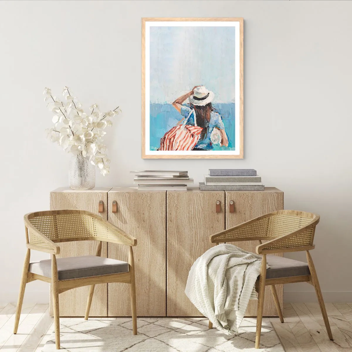 Plagát v ráme zo svetlého duba - Vitaj na dovolenke - 70x100 cm