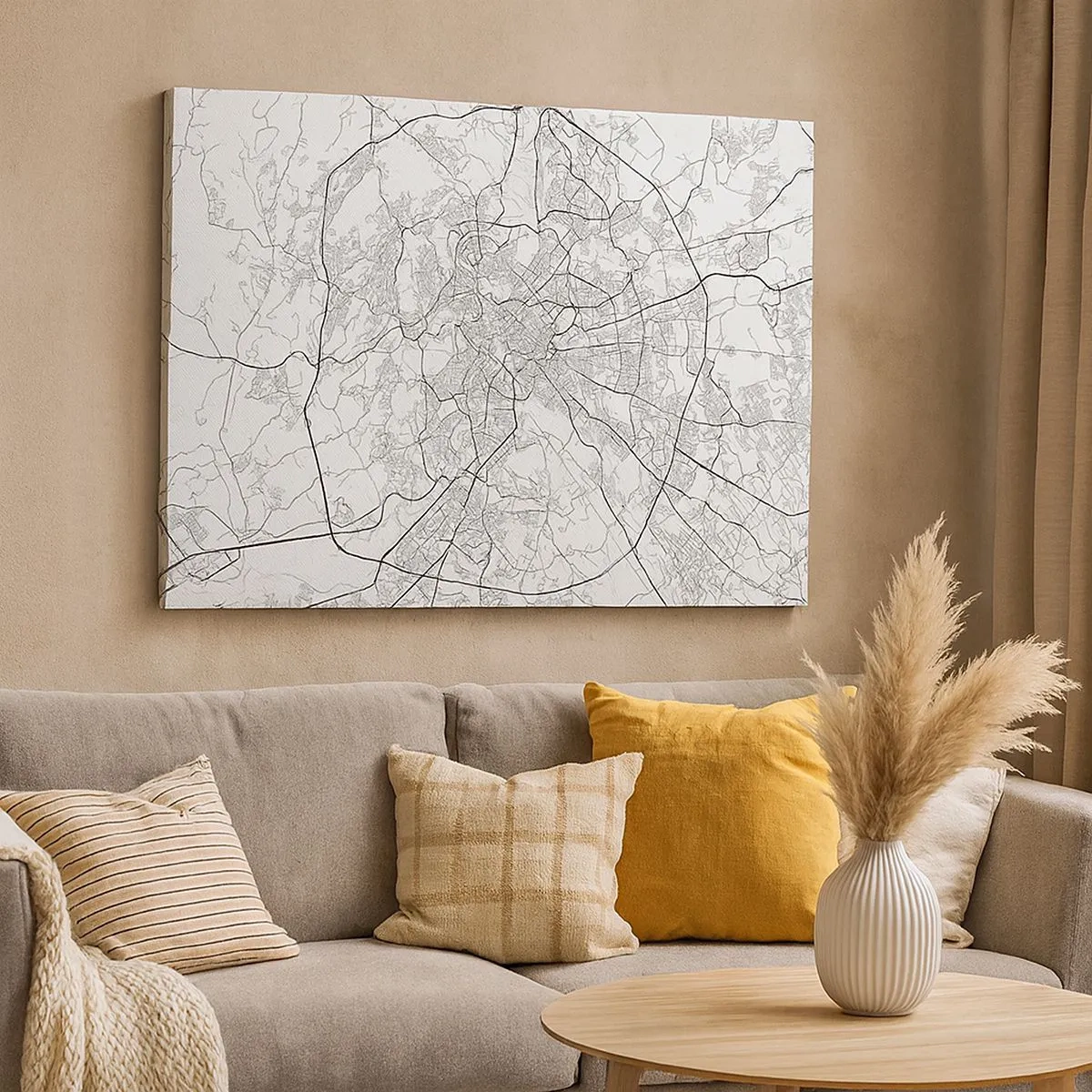 Obraz na plátne - Mapa mesta v minimalistickom štýle s jemnými líniami - 70x50cm - Rímsky kruh - Moderná nástenná dekorácia do obývacej izby a spálne ARTTOR