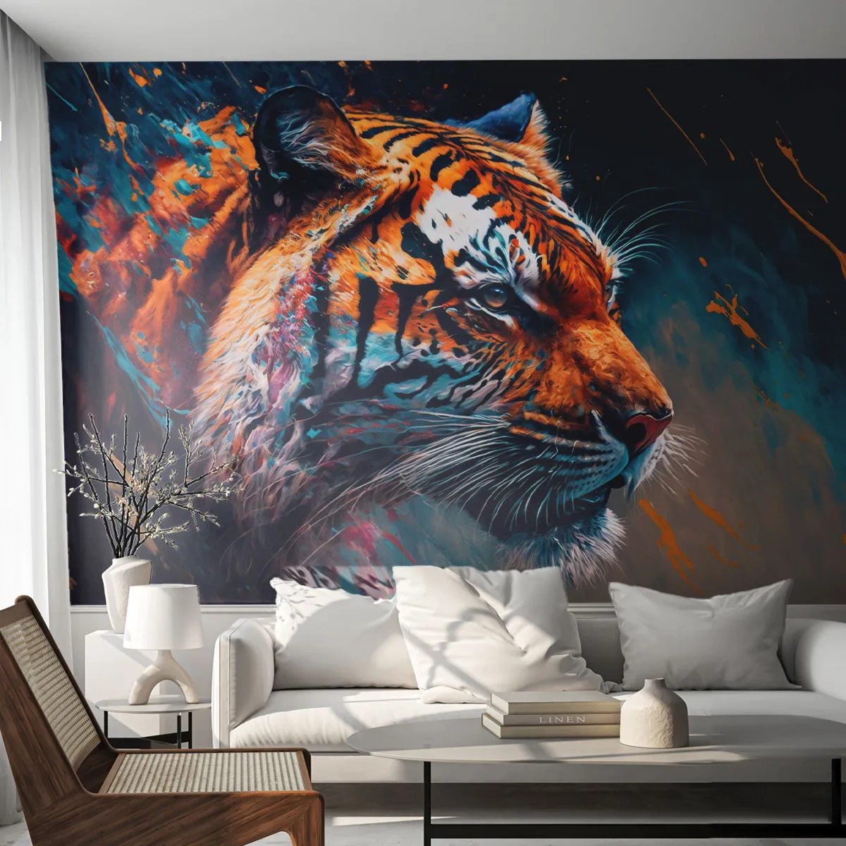 Fototapeta Premium Sand - Divoká krása - Tiger, Farebné, Zviera - 100x70 cm
