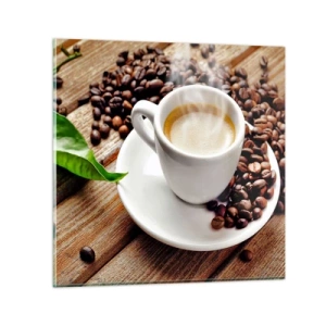 Obraz na skle - Káva na lavici - 40x40 cm