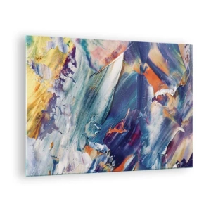 Obraz na skle - Dynamická abstrakcia s hustými ťahmi farby - 70x50cm - Chaos farieb - Moderná nástenná dekorácia do obývacej izby a spálne ARTTOR
