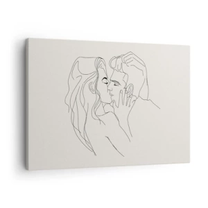 Obraz na plátne - Minimalistická ilustrácia páru v milujúcom objatí - 70x50cm - Zamotaní citom - Moderná nástenná dekorácia do obývacej izby a spálne ARTTOR