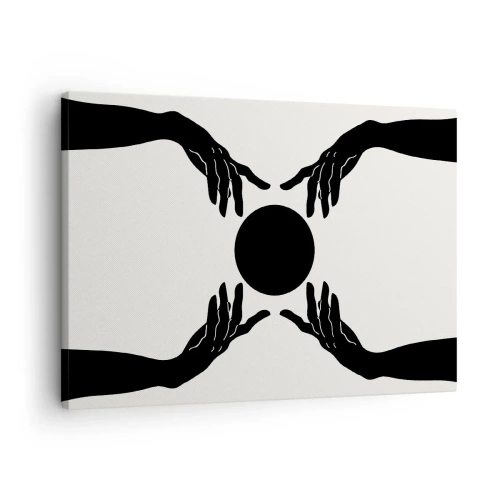Obraz na plátne - Čierne ruky v symetrickej kompozícii s loptou - 70x50cm - Tajné znamenie - Moderná nástenná dekorácia do obývacej izby a spálne ARTTOR
