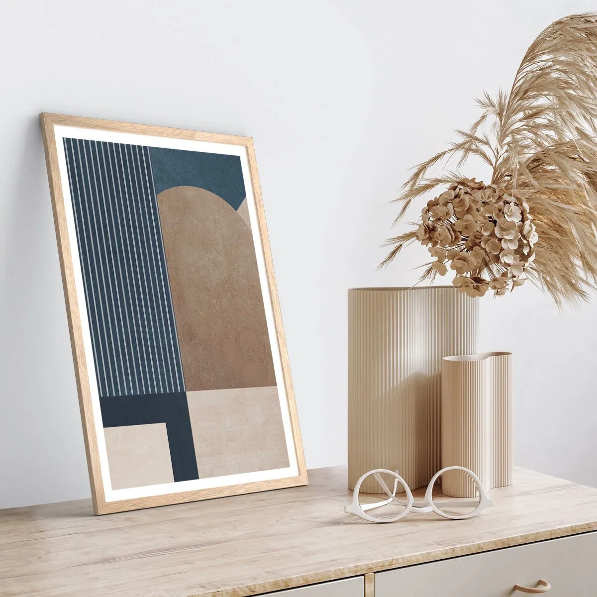 Plagát v ráme zo svetlého duba - Kompozícia jednoduchosti a guľatosti - 30x40 cm