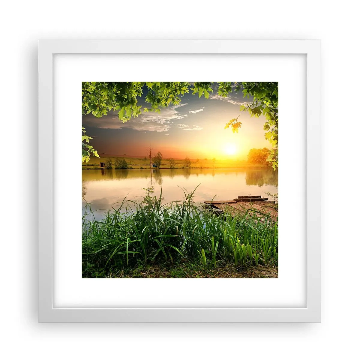 Plagát v bielom ráme - Krajina v zelenom ráme - 30x30 cm