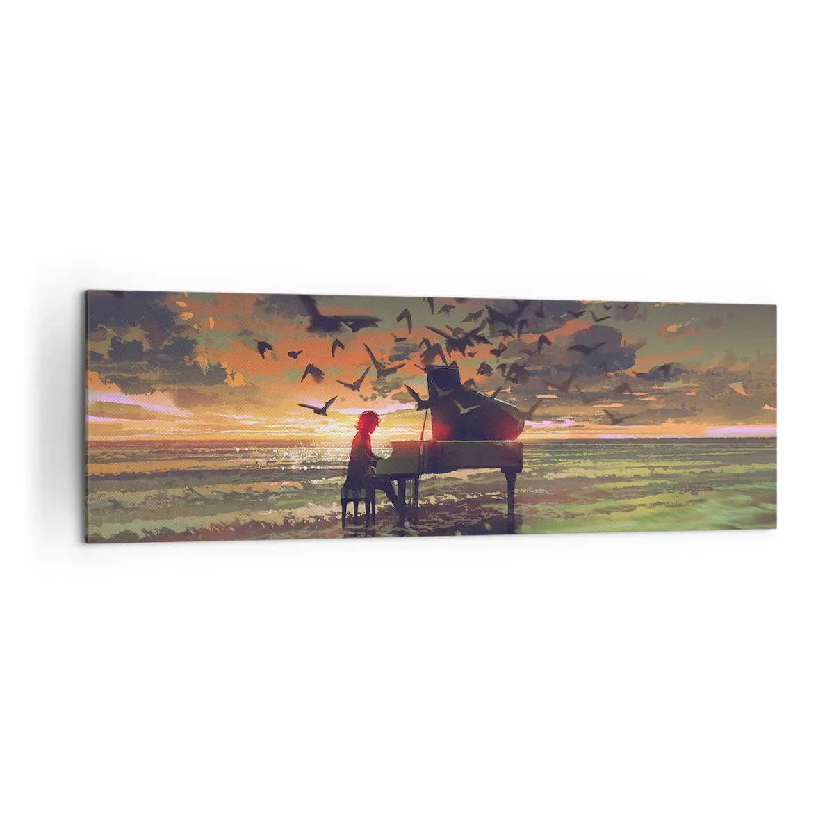 Obraz na plátne - Koncert na piano a vlny - 160x50 cm