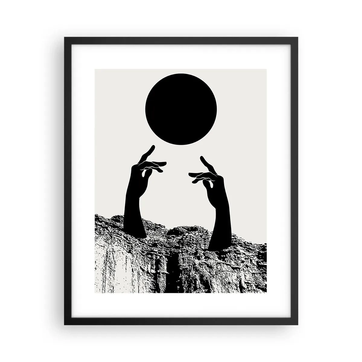 Plagát v čiernom ráme - Surrealistická kompozícia: slnko a zvyšok - 40x50 cm