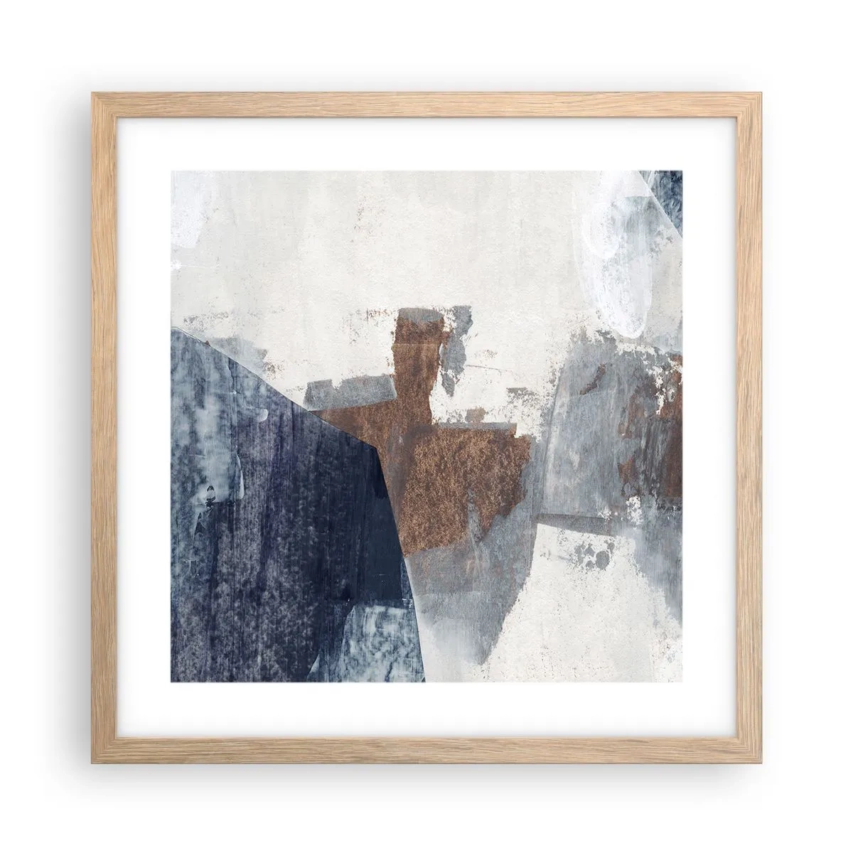 Plagát v ráme zo svetlého duba - Modro-hnedé tvary - 40x40 cm