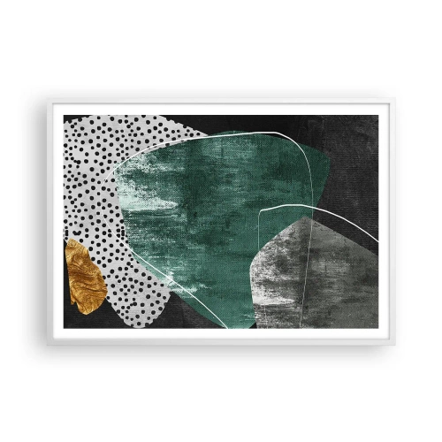 Plagát v bielom ráme - Farebná abstrakcia so zlatou vločkou - 100x70 cm