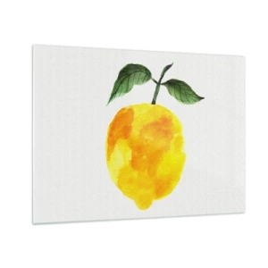 Obraz na skle - Akvarelový citrón so zelenými listami - 70x50cm - Ako spoznať chuť slnka - Moderná nástenná dekorácia do obývacej izby a spálne ARTTOR