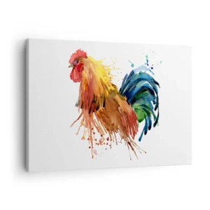 Obraz na plátne - Farebný kohút v akvarelovom štýle - 70x50cm - Kráľovský šat, kráľovská pýcha - Moderná nástenná dekorácia do obývacej izby a spálne ARTTOR