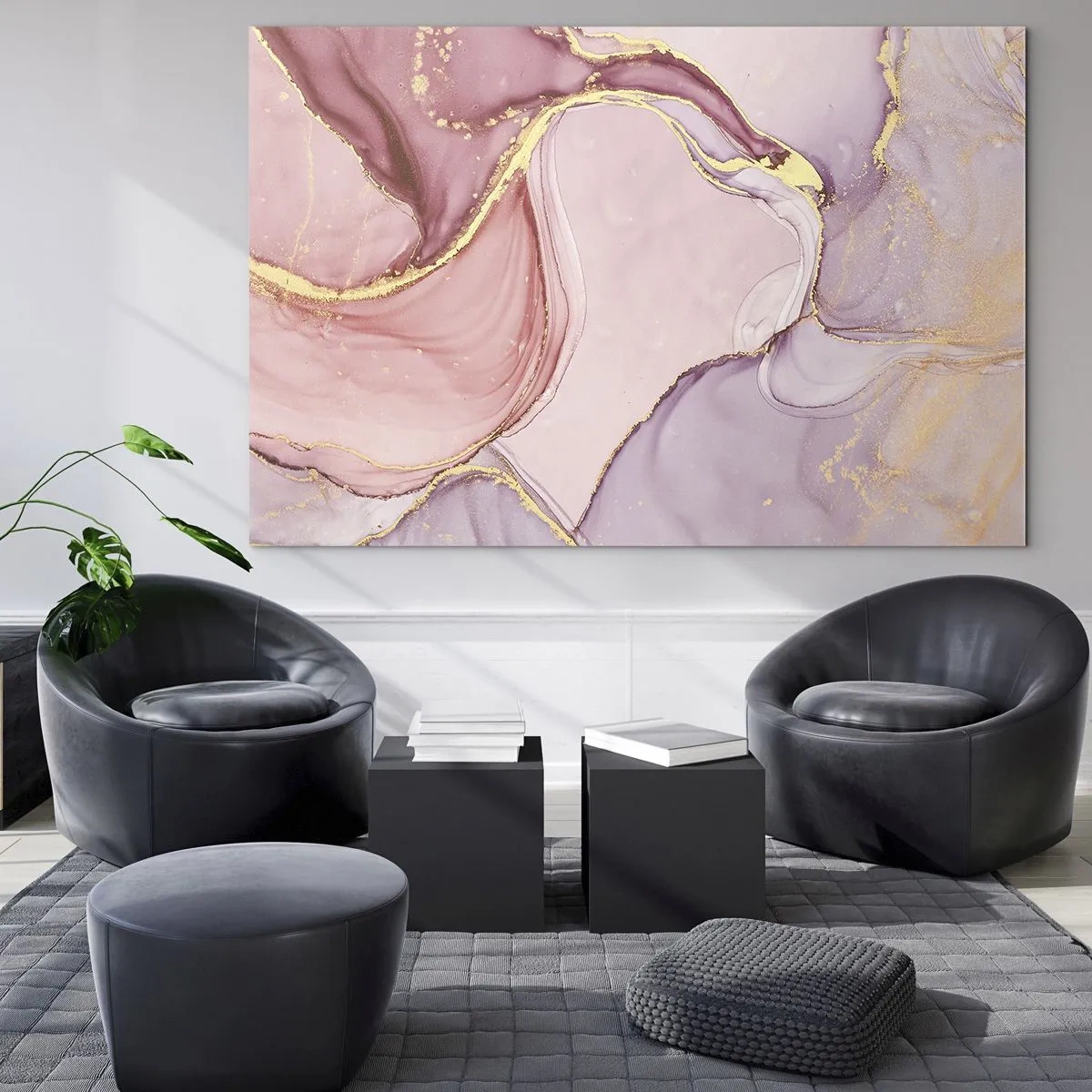 Obraz na skle - Abstraktná kompozícia v odtieňoch ružovej a zlatej - 70x50cm - Maznanie farieb - Moderná nástenná dekorácia do obývacej izby a spálne ARTTOR