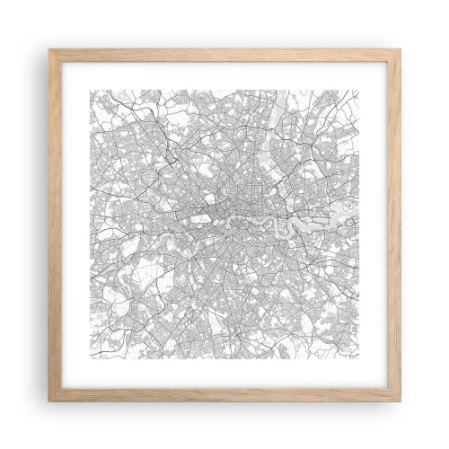 Plagát v ráme zo svetlého duba - Mapa londýnskeho labyrintu - 40x40 cm