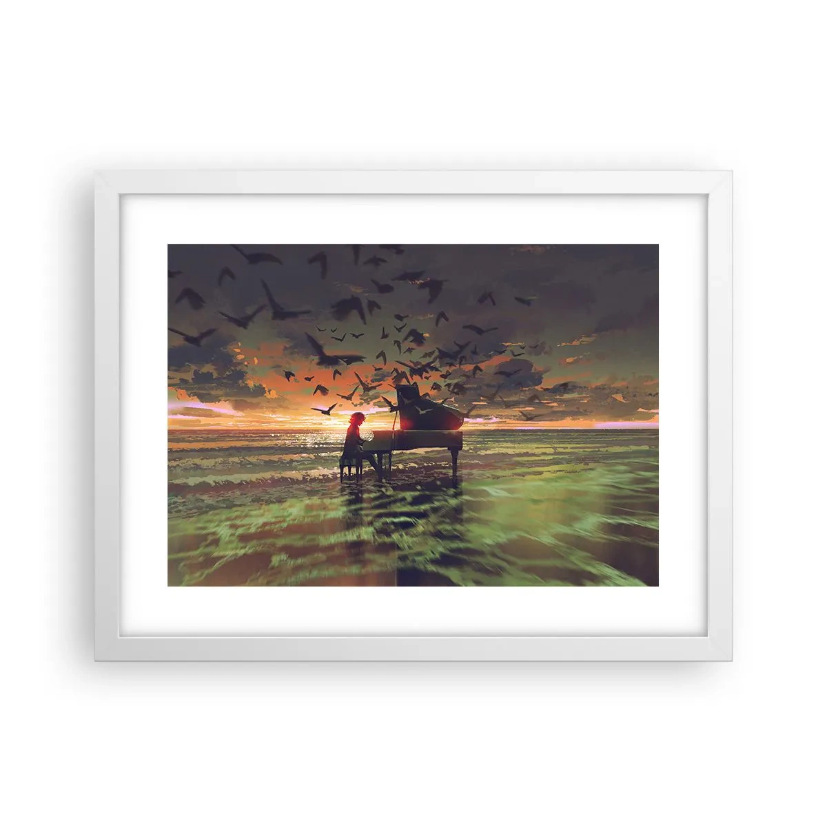 Plagát v bielom ráme - Koncert na piano a vlny - 40x30 cm