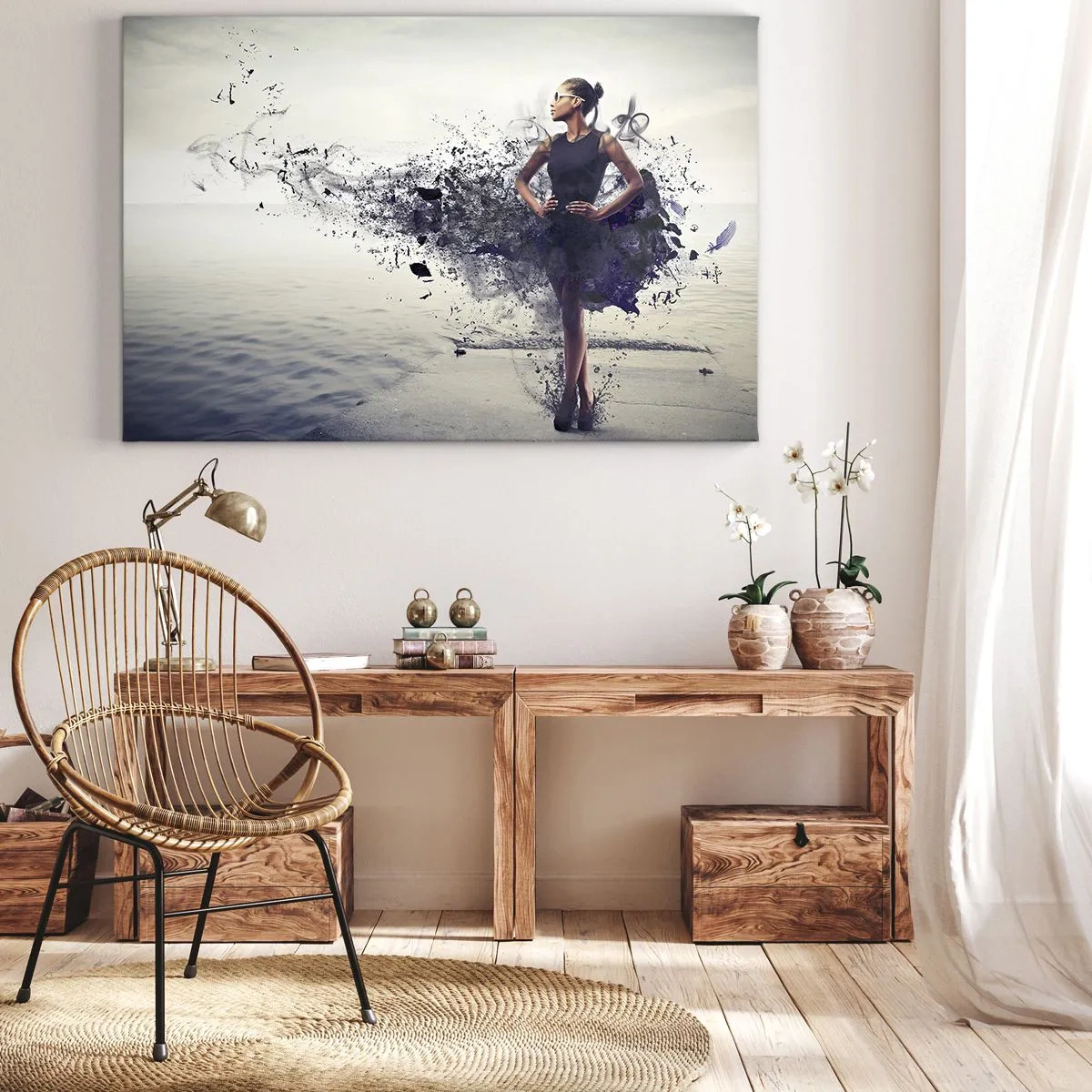 Obraz na plátne - Žena v umeleckej kompozícii na pozadí vody - 70x50cm - Africká Venuša - Moderná nástenná dekorácia do obývacej izby a spálne ARTTOR