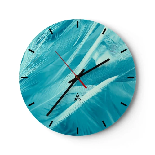 Nástenné hodiny - Modré pierka v jemnom zábere - 30x30cm - Utopiť sa v páperí - Moderná nástenná dekorácia do obývacej izby, kuchyne a spálne ARTTOR