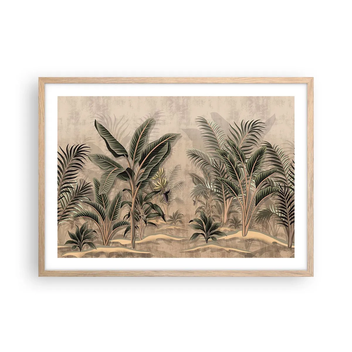 Plagát v ráme zo svetlého duba - Rytina v koloniálnom štýle - 70x50 cm