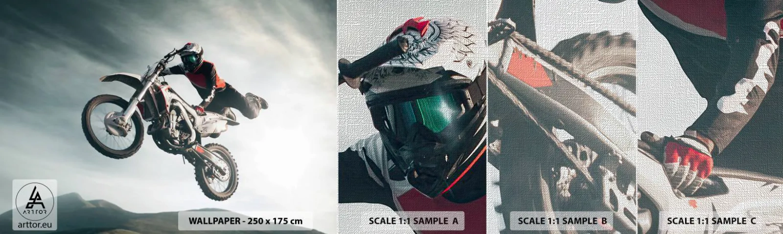 Vzorka fototapety Premium Canvas - Nie je zábava bez rizika - Motokros, Motorka, Motocyklista - 100x30 cm