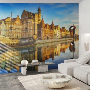 Fototapeta Standard Eco - Historické budovy pri vode s odrazom v hladine rieky - 100x70cm - Zrkadlový odraz minulosti - Moderná nástenná dekorácia do obývacej izby a spálne ARTTOR