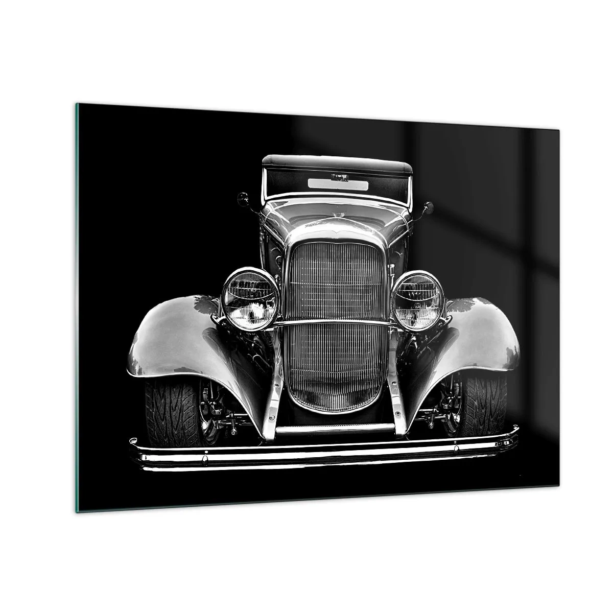 Obraz na skle - Čelný pohľad na historické retro auto - 70x50cm - Naozajstný gentleman - Moderná nástenná dekorácia do obývacej izby a spálne ARTTOR