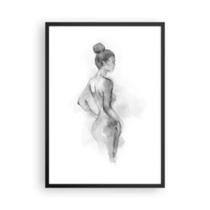Plagát v čiernom ráme - Jemný akvarelový portrét ženy v odtieňoch sivej. - 50x70cm - Krásne ako maľba - Moderná nástenná dekorácia do obývacej izby a spálne ARTTOR