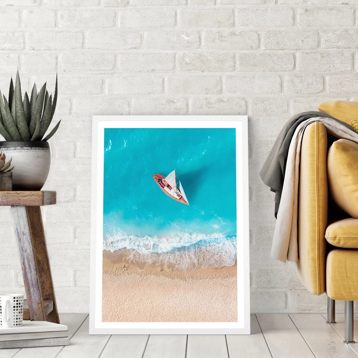 Plagát v bielom ráme - Na hranici modrej a zlatej - 40x50 cm