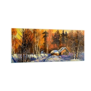 Obraz na skle - Zimná impresia v slnku - 100x40 cm