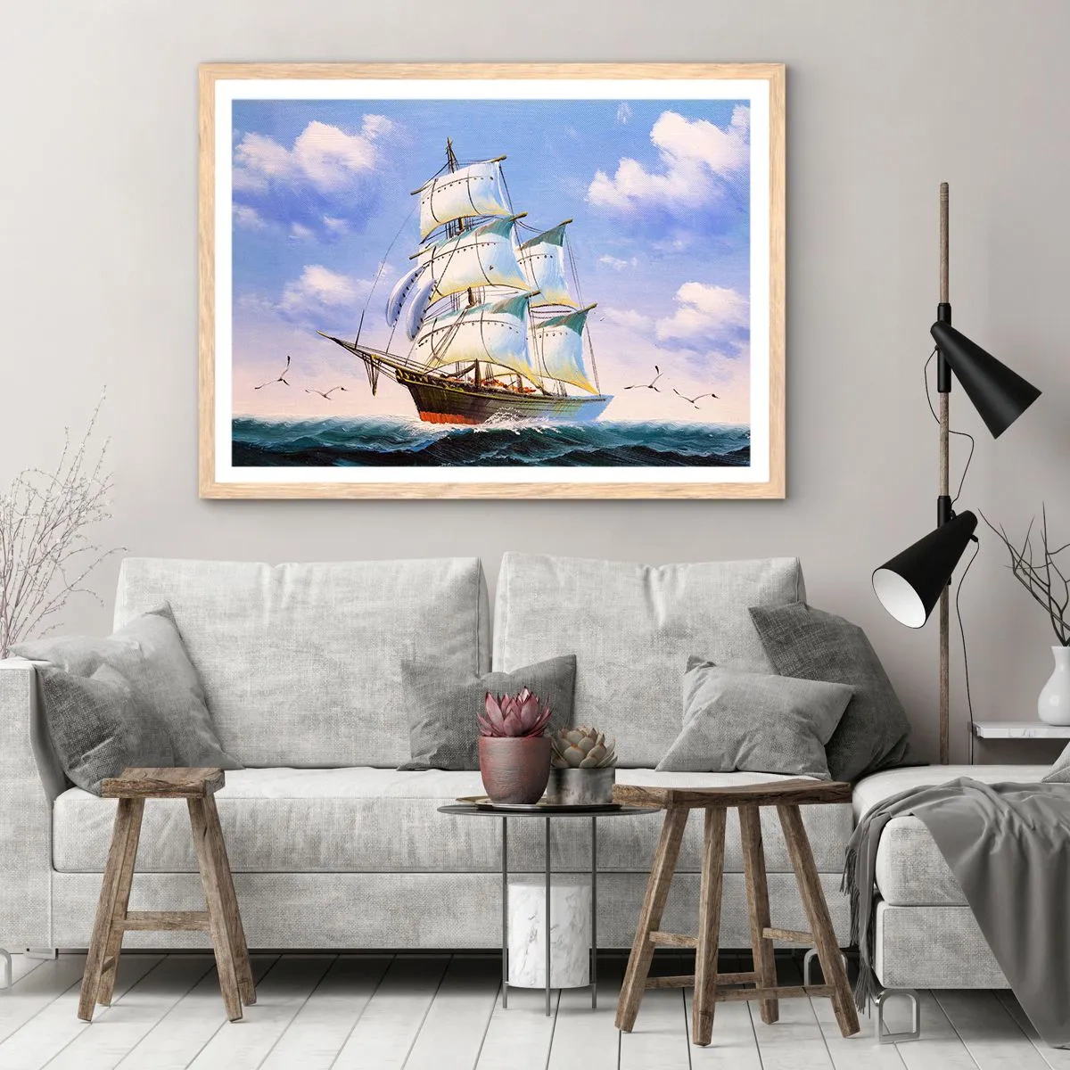 Plagát v ráme zo svetlého duba - Hrdo s vetrom - 100x70 cm