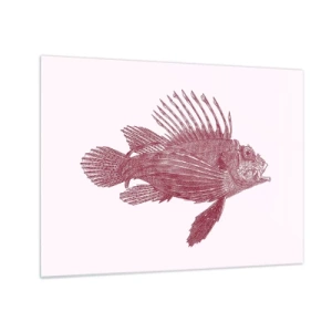 Obraz na skle - Náčrt exotickej ryby v bordovej farbe na svetlom pozadí - 70x50cm - Obyvateľka exotických vôd - Moderná nástenná dekorácia do obývacej izby a spálne ARTTOR