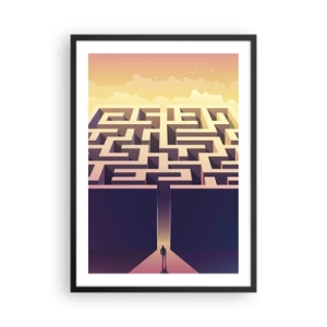 Plagát v čiernom ráme - Symbolický labyrint v zlatom svetle - 50x70cm - Čas rozhodnutí - Moderná nástenná dekorácia do obývacej izby a spálne ARTTOR