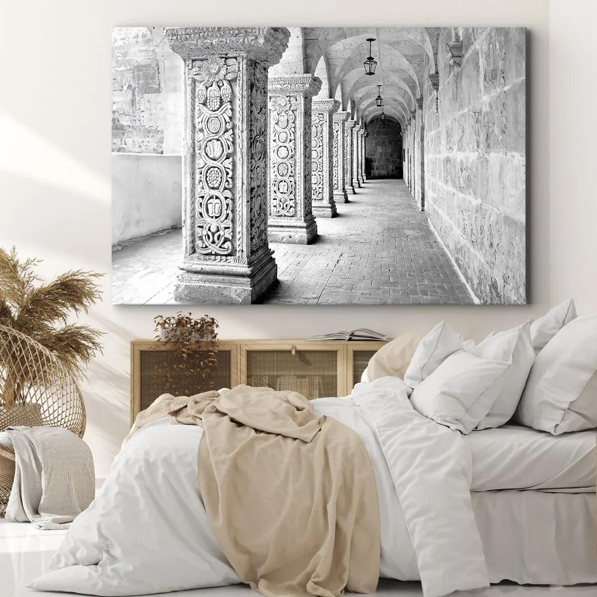 Obraz na plátne - Historické stĺpy v monochromatickom zábere - 70x50cm - Kam…? - Moderná nástenná dekorácia do obývacej izby a spálne ARTTOR