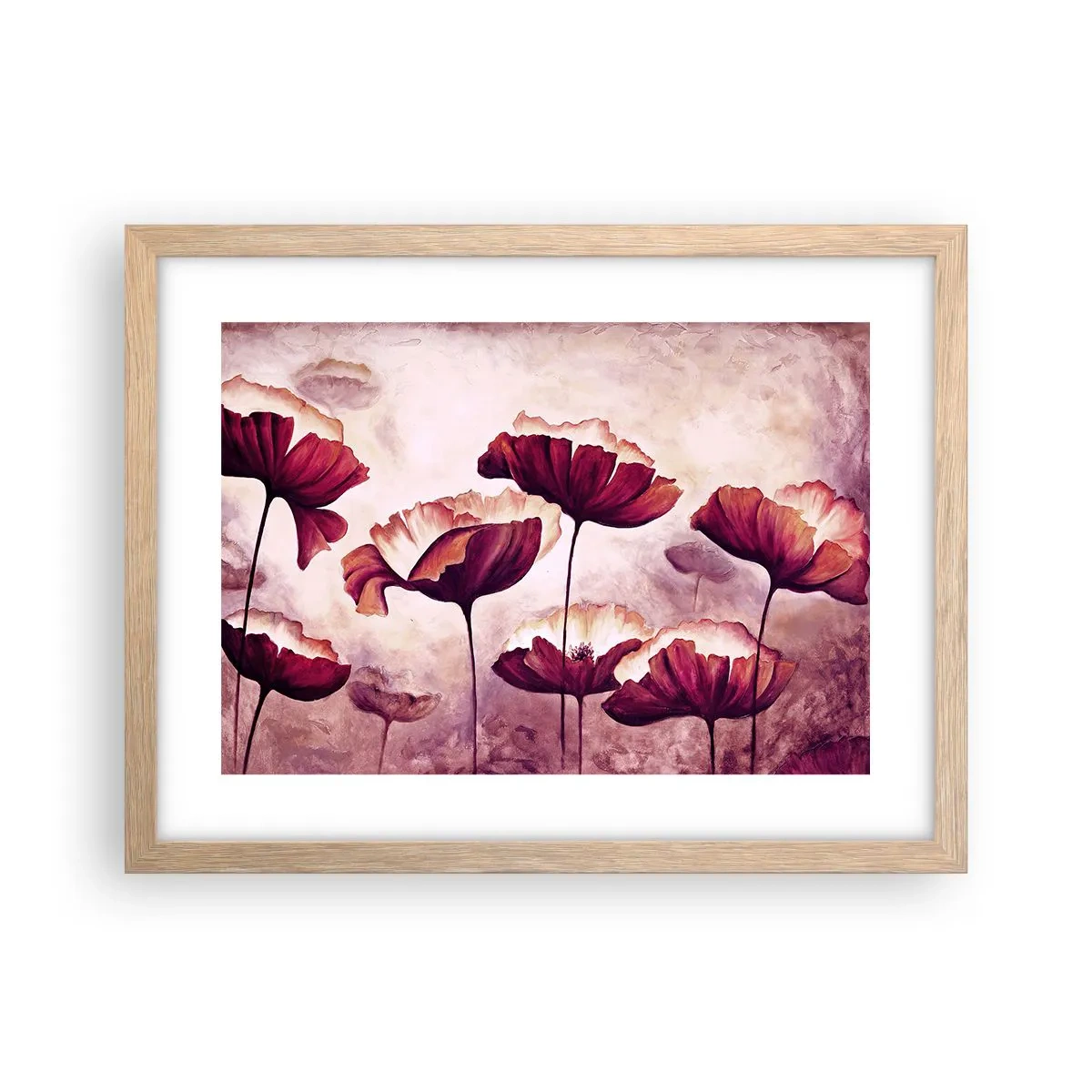 Plagát v ráme zo svetlého duba - Červený a biely plátok - 40x30 cm