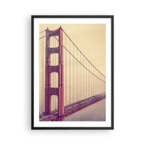 Plagát v čiernom ráme - Most Golden Gate vo vintage hmle - 50x70cm - Medzi nebom a zemou - Moderná nástenná dekorácia do obývacej izby a spálne ARTTOR
