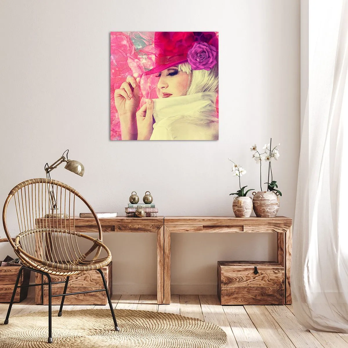Obraz na plátne - Retro portrét v ružovej hmle - 60x60 cm