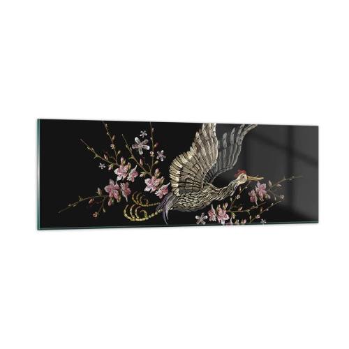 Obraz na skle - Exotický vyšívaný vták - 90x30 cm