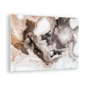 Obraz na skle - Abstraktný vzor v odtieňoch hnedej, béžovej a bielej - 70x50cm - Zrodenie galaxie - Moderná nástenná dekorácia do obývacej izby a spálne ARTTOR