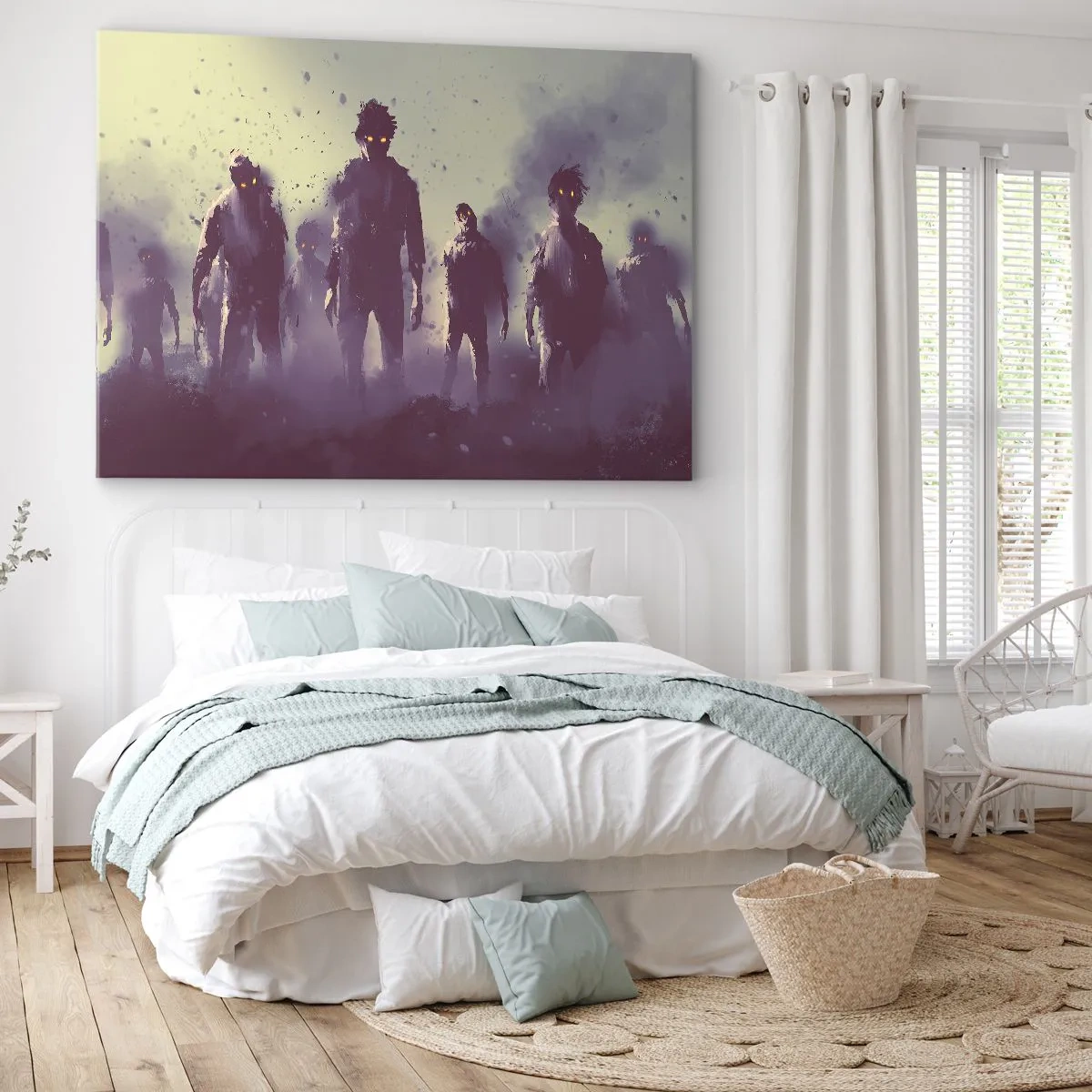 Obraz na plátne - Tmavá scéna so siluetami so žltými očami - 70x50cm - Dávaj pozor! Prichádzajú - Moderná nástenná dekorácia do obývacej izby a spálne ARTTOR