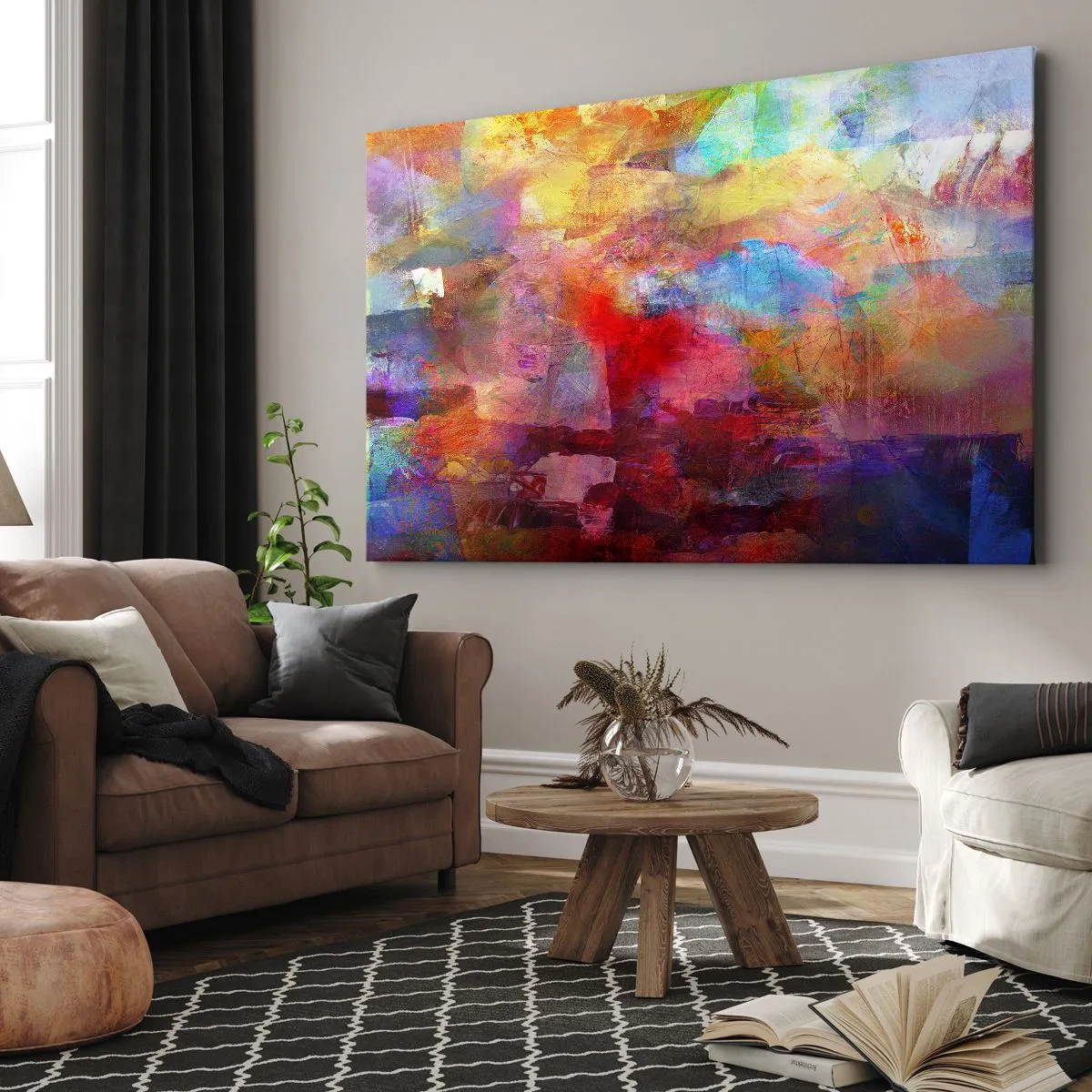 Obraz na plátne - Farebná abstrakcia v teplých a studených odtieňoch - 70x50cm - Pozrieť sa doprostred dúhy - Moderná nástenná dekorácia do obývacej izby a spálne ARTTOR