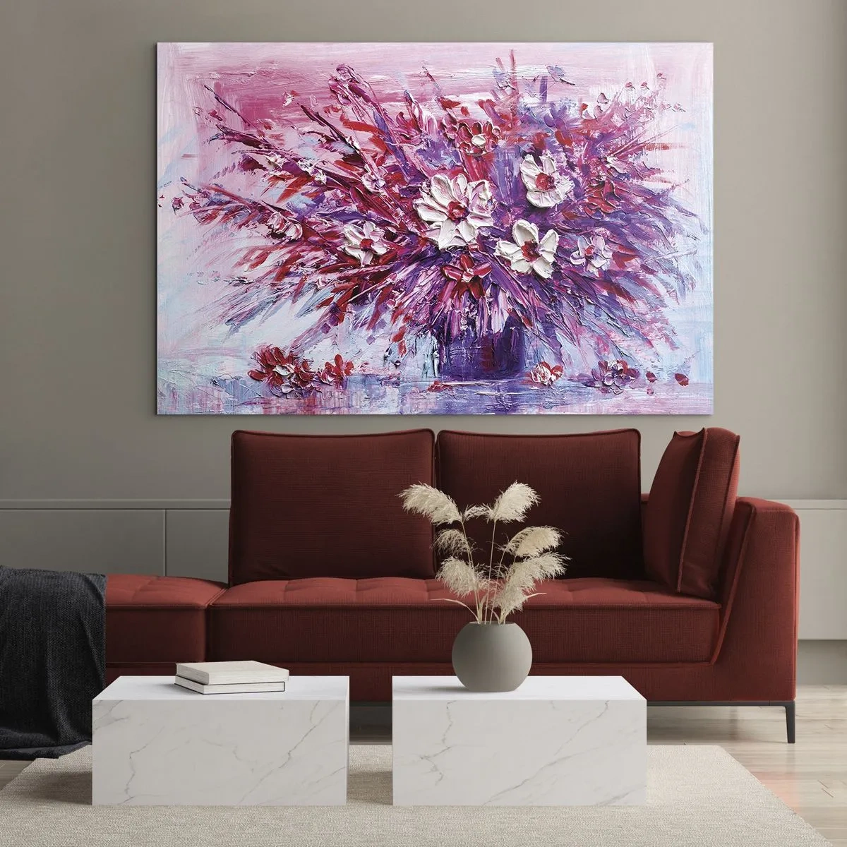 Obraz na skle - Kytica kvetov v odtieňoch ružovej a fialovej - 70x50cm - Nevinnosť a vášeň - Moderná nástenná dekorácia do obývacej izby a spálne ARTTOR