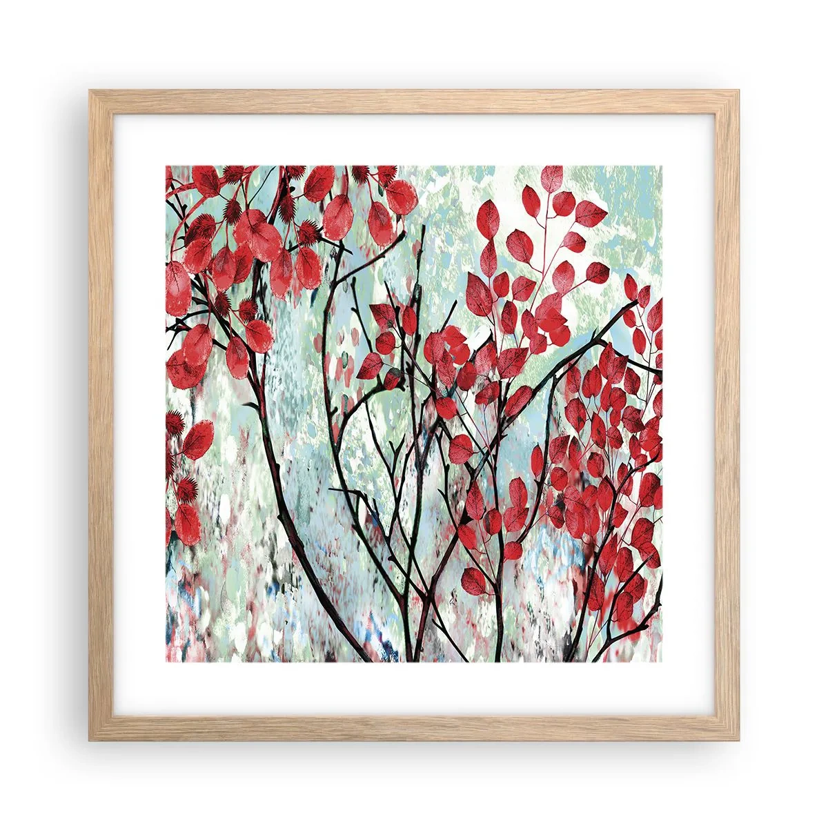 Plagát v ráme zo svetlého duba - Strom v šarlátovej - 40x40 cm