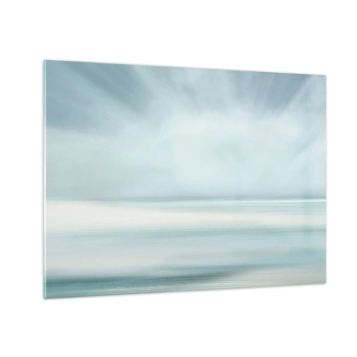 Obraz na skle - Rozmazaná abstrakcia v odtieňoch modrej, bielej a sivej - 70x50cm - Kľud až kam oko siaha - Moderná nástenná dekorácia do obývacej izby a spálne ARTTOR